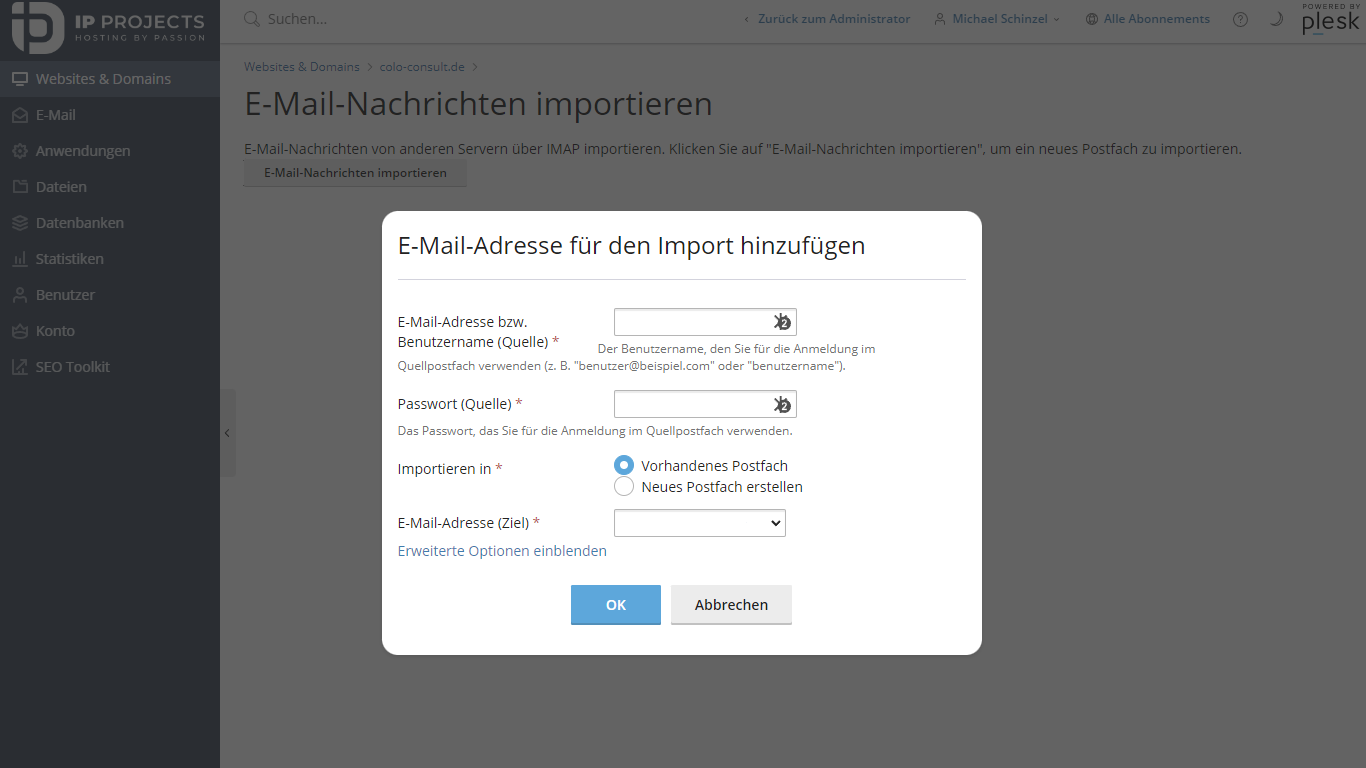 Plesk - E-Mail Migration